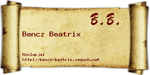 Bencz Beatrix névjegykártya